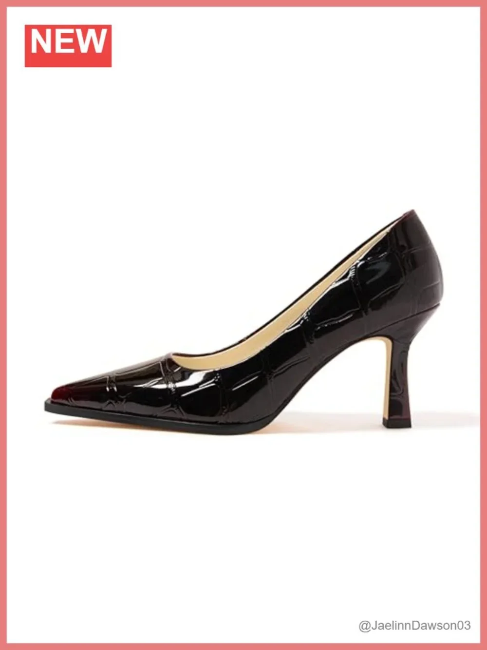Croc-Embossed Patent Pointed Toe Mid Heel Pumps for Women